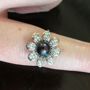 Vantel genuine pearl PURPLE Daisy ring sterling